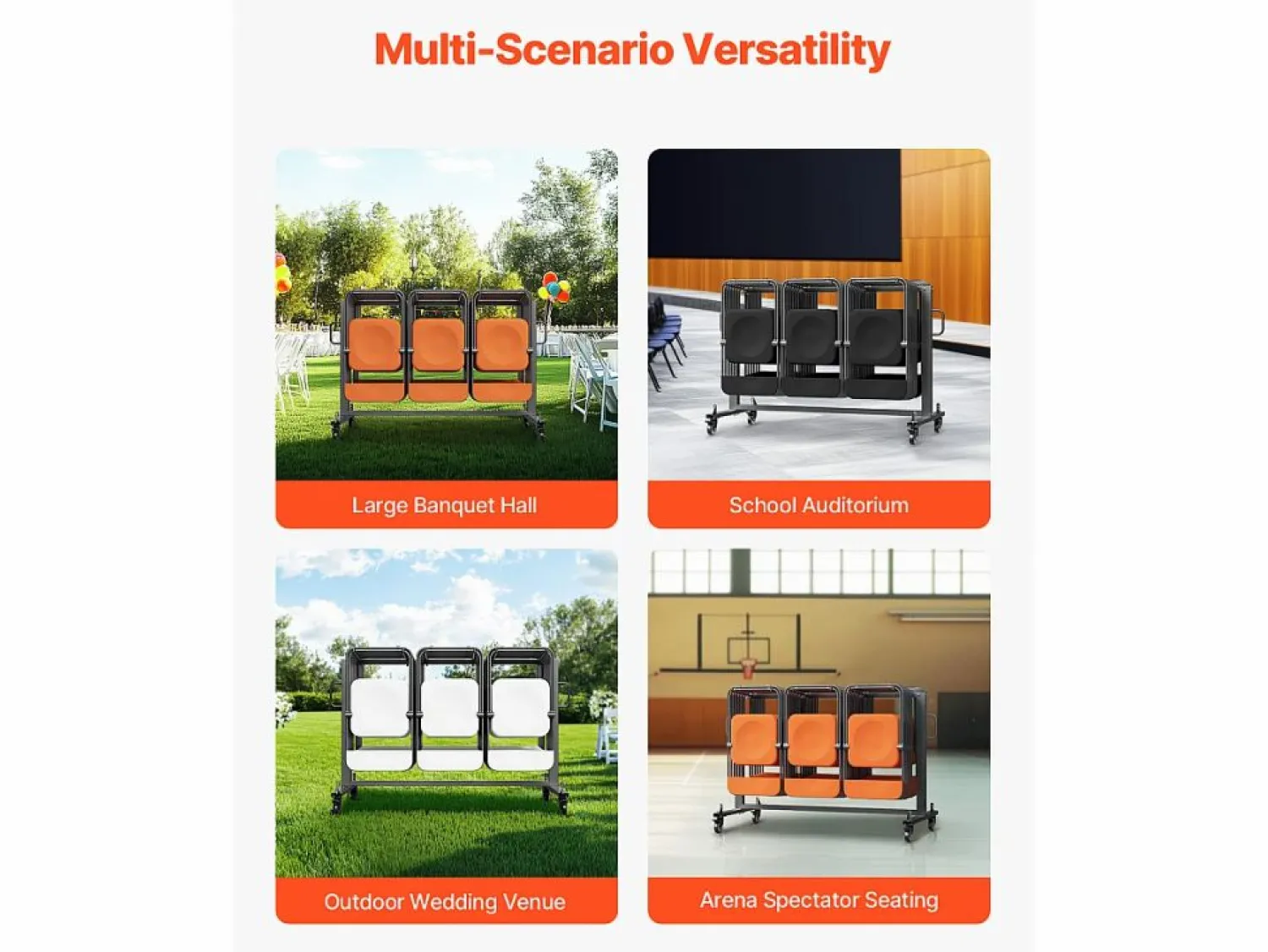 Hot Carro de Servicio SucceBuy, Soporte de Silla Plegable, Capacidad de 181 kg, para 42 Sillas y 12 Mesas con Ruedas, Negro