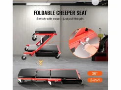 Clearance Carro de Visita SucceBuy Taburete de Garaje Plegable de 91cm, Capacidad de 136kg para Mecánico, Equipado con Seis Ruedas Giratorias 360° de 6,48 cm Rojo