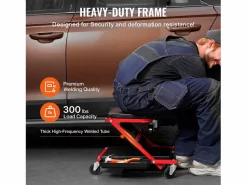Clearance Carro de Visita SucceBuy Taburete de Garaje Plegable de 91cm, Capacidad de 136kg para Mecánico, Equipado con Seis Ruedas Giratorias 360° de 6,48 cm Rojo