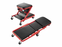 Clearance Carro de Visita SucceBuy Taburete de Garaje Plegable de 91cm, Capacidad de 136kg para Mecánico, Equipado con Seis Ruedas Giratorias 360° de 6,48 cm Rojo