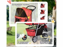 Hot Carro para perros plegable y ligero, fabricado en tejido Oxford, color , con freno y mosquitera (75x45x97cm) Rojo