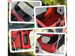 Hot Carro para perros plegable y ligero, fabricado en tejido Oxford, color , con freno y mosquitera (75x45x97cm) Rojo