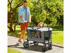 Sale Carro plegable para perros y gatos, diseño cargo, poliéster, oscuro, con cojín y ventanas de malla (110x65x102cm) Gris