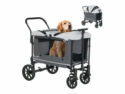 Sale Carro plegable para perros y gatos, diseño cargo, poliéster, oscuro, con cojín y ventanas de malla (110x65x102cm) Gris