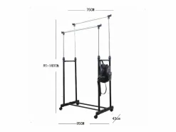 Discount DripeX Carryando con ropa con ruedas, altura de la barra de ropa estirada de 90-160 cm, con soporte de chaussure, carga máxima. 50 kg, 2 barras Negro