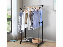 Discount DripeX Carryando con ropa con ruedas, altura de la barra de ropa estirada de 90-160 cm, con soporte de chaussure, carga máxima. 50 kg, 2 barras Negro