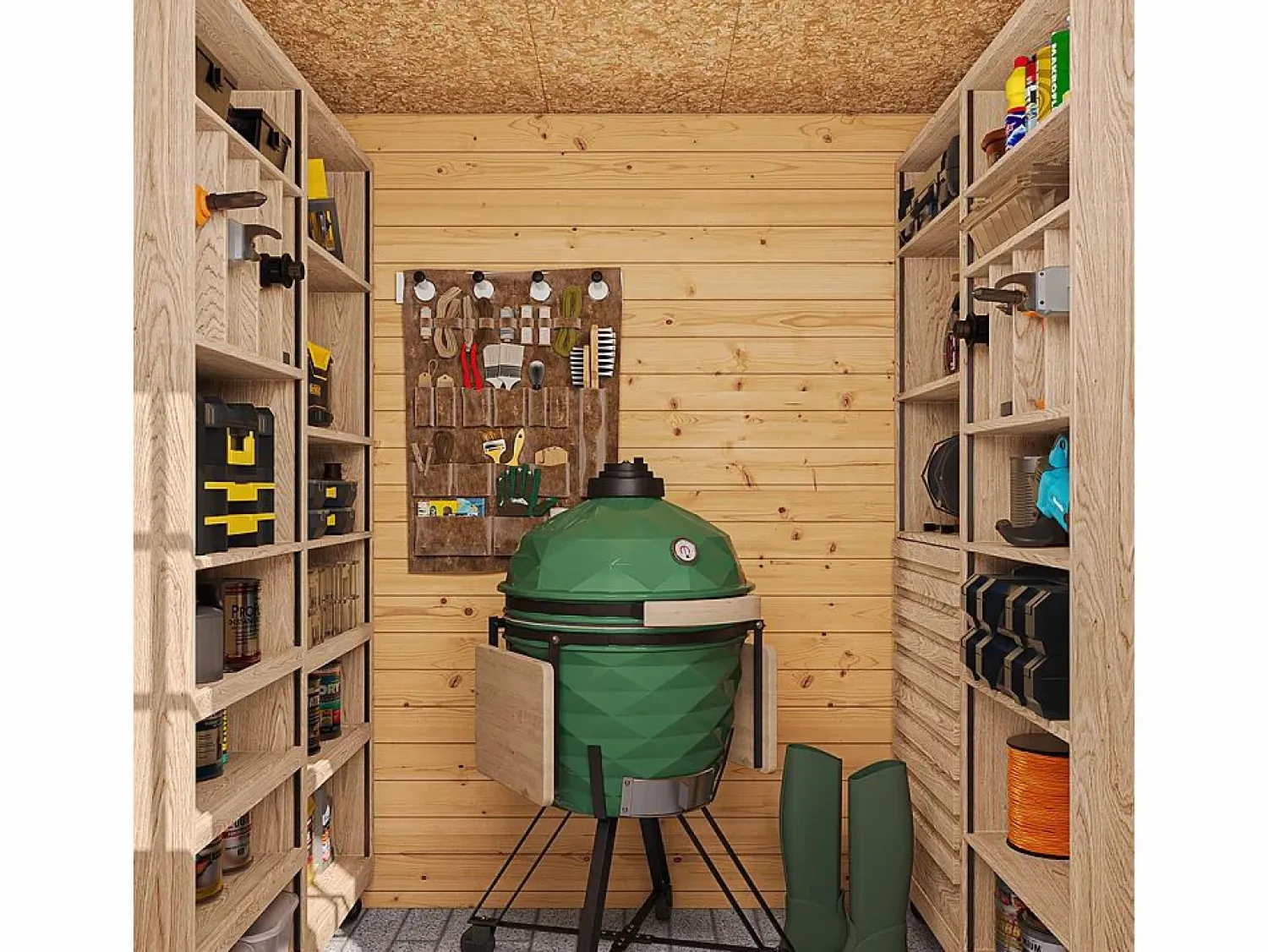 Outlet Timbela Casa de almacenamiento jardín con suelo tratado - 204x204x200 cm/3.53 m² - M309C+M309G Color natural claro