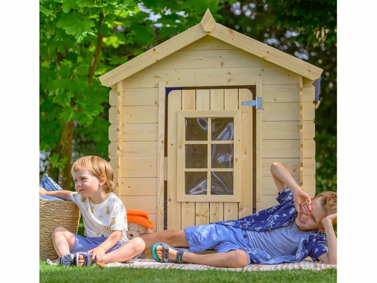 Best Timbela Casa de madera para niños (tetto-colore rosso) - 111x114xA121 cm - M570R-1 Color natural claro