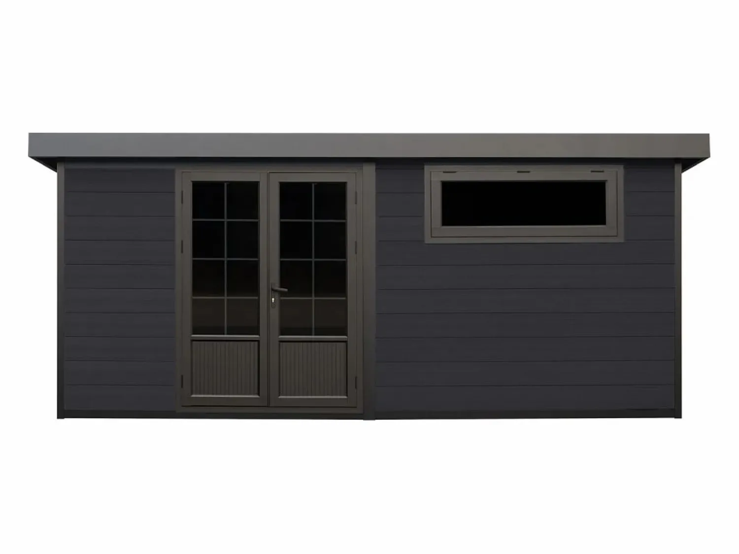 Vente-unique Caseta de jardín de madera compuesta 28 mm antracita o natural oscuro - 17,2 m² - HAZELTON