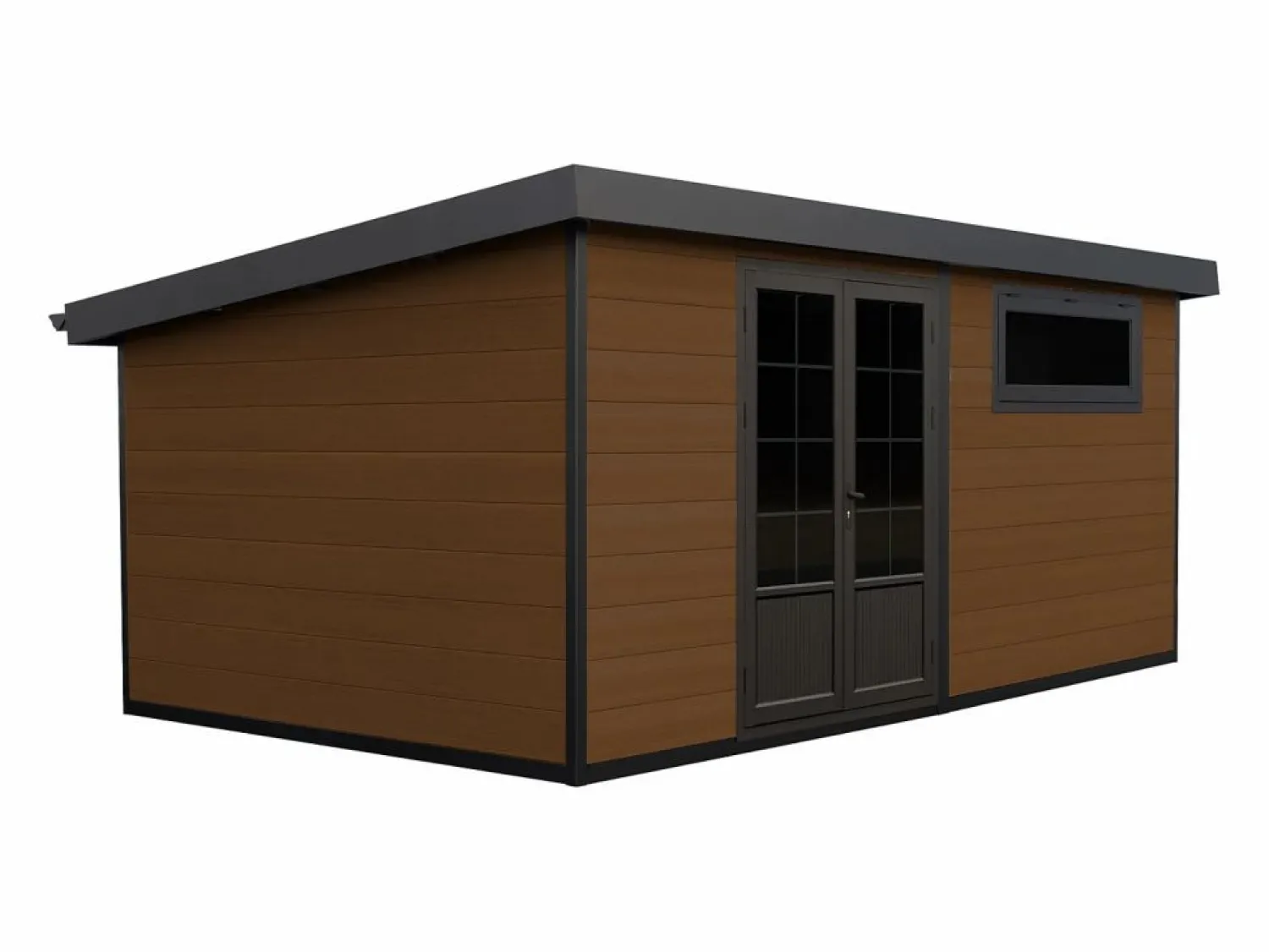 Vente-unique Caseta de jardín de madera compuesta 28 mm antracita o natural oscuro - 17,2 m² - HAZELTON