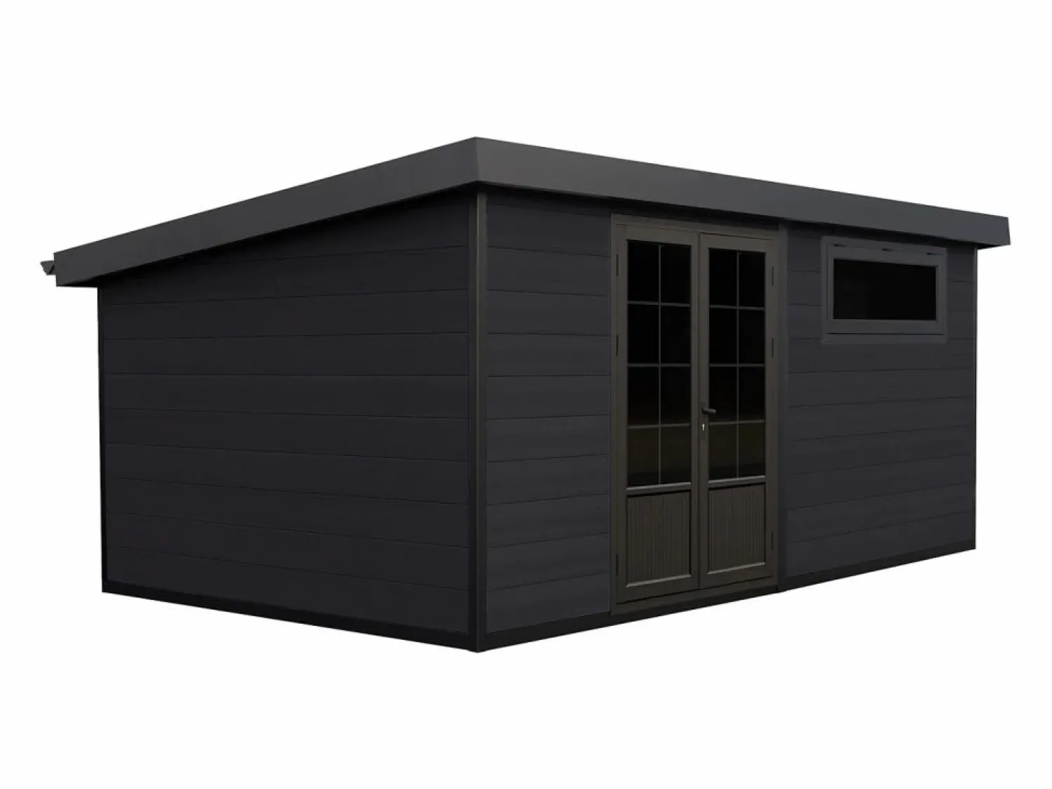 Vente-unique Caseta de jardín de madera compuesta 28 mm antracita o natural oscuro - 17,2 m² - HAZELTON