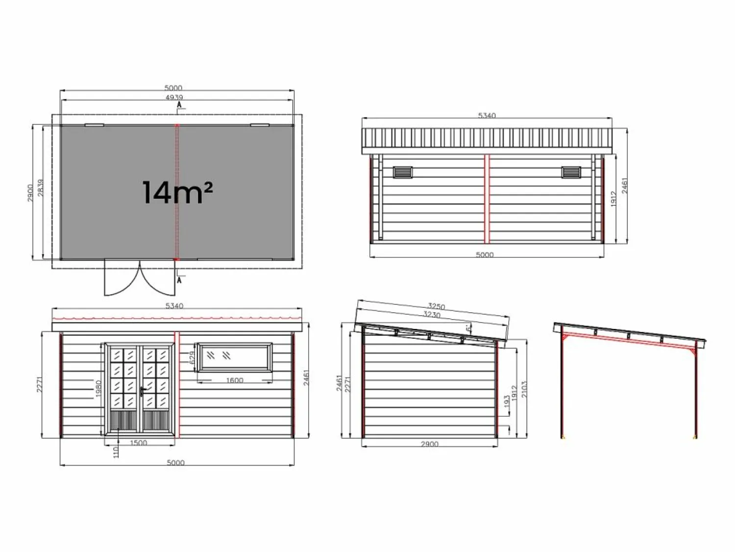 Vente-unique Caseta de jardín de madera compuesta 28 mm antracita o natural oscuro - 17,2 m² - HAZELTON