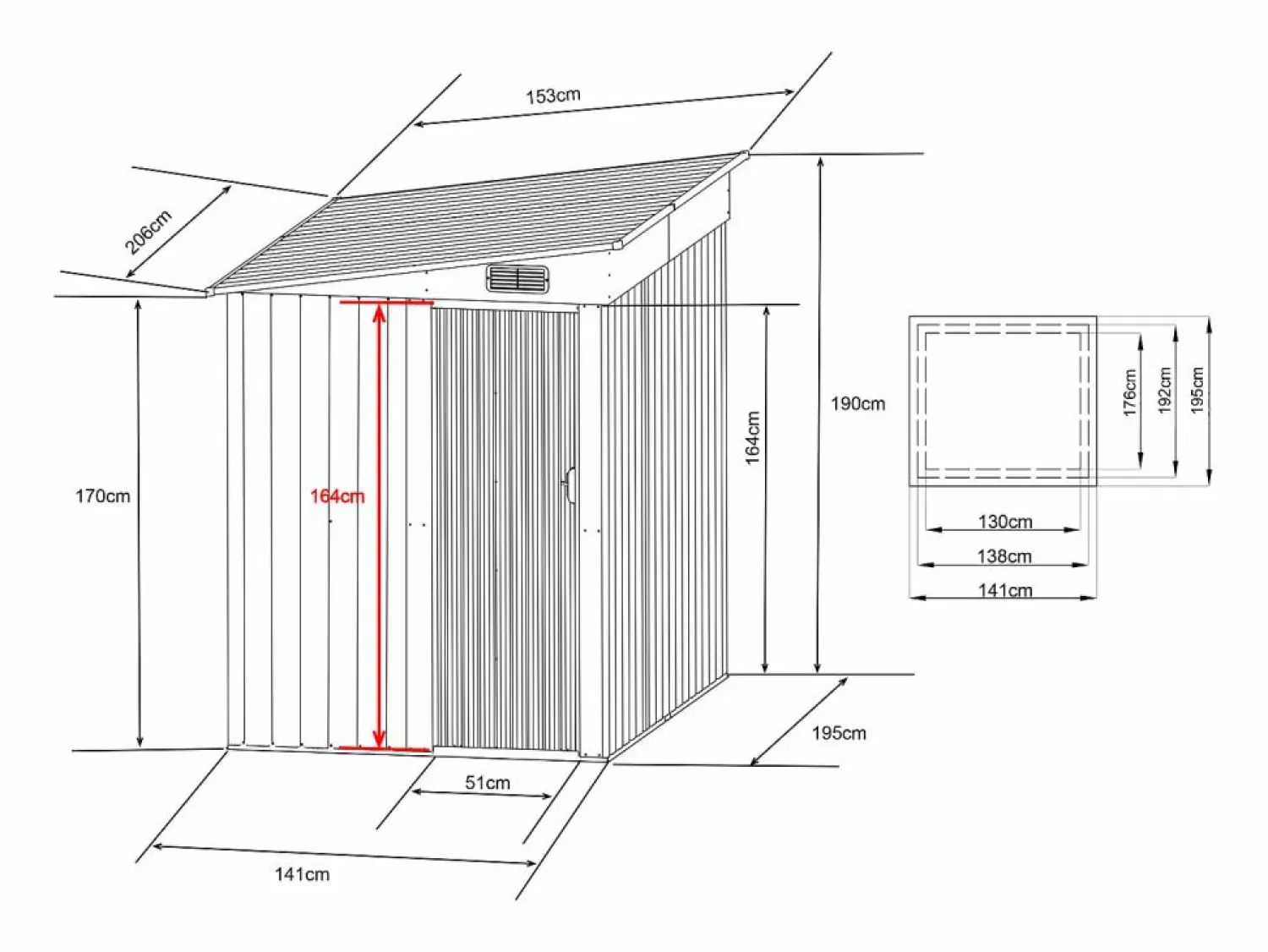 EXPERTLAND Caseta de jardín de metal adosado de acero galvanizado antracita 3,15 m² - DAXTON