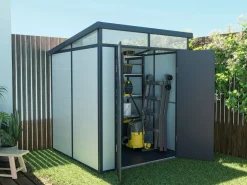 Outlet Caseta de jardín de resina gris 3,65m² con suelo, MINARO Caseta De Jardín