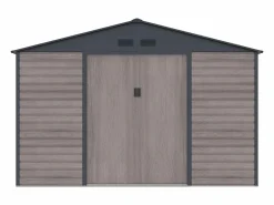 EXPERTLAND Caseta de jardín metal de acero galvanizado efecto madera gris 13,12 m² ADELMO