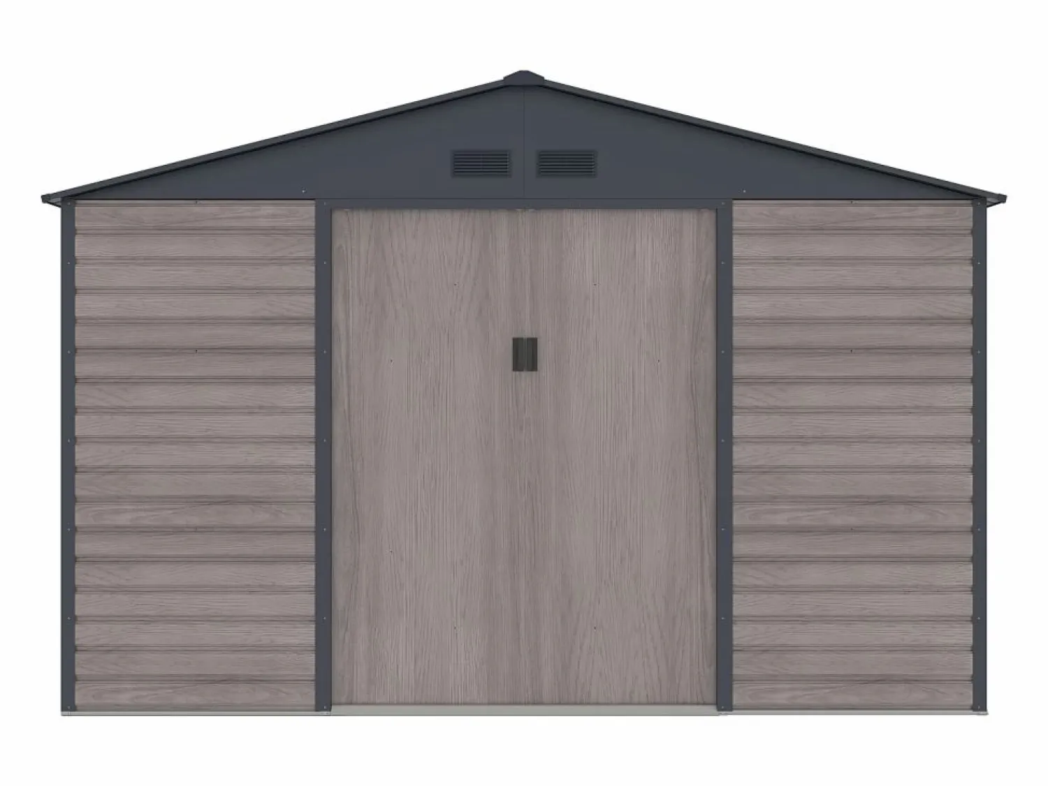 EXPERTLAND Caseta de jardín metal de acero galvanizado efecto madera gris 13,12 m² ADELMO