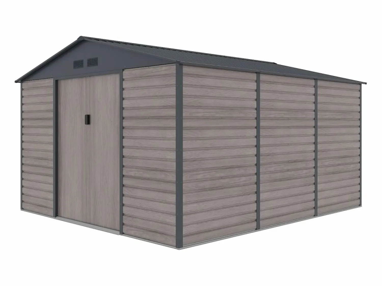 EXPERTLAND Caseta de jardín metal de acero galvanizado efecto madera gris 13,12 m² ADELMO