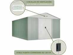 Hoggar Caseta de jardín metálica Anjala 15,5m2- 10 años garantía - 452 x 343 x 223cm. Cobertizo jardin