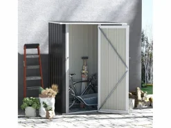Discount Caseta de jardín metálica con puerta, acero resistente, oscuro, techo cerrado (142x84x189cm) Caseta De Jardín