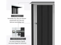 Discount Caseta de jardín metálica con puerta, acero resistente, oscuro, techo cerrado (142x84x189cm) Caseta De Jardín