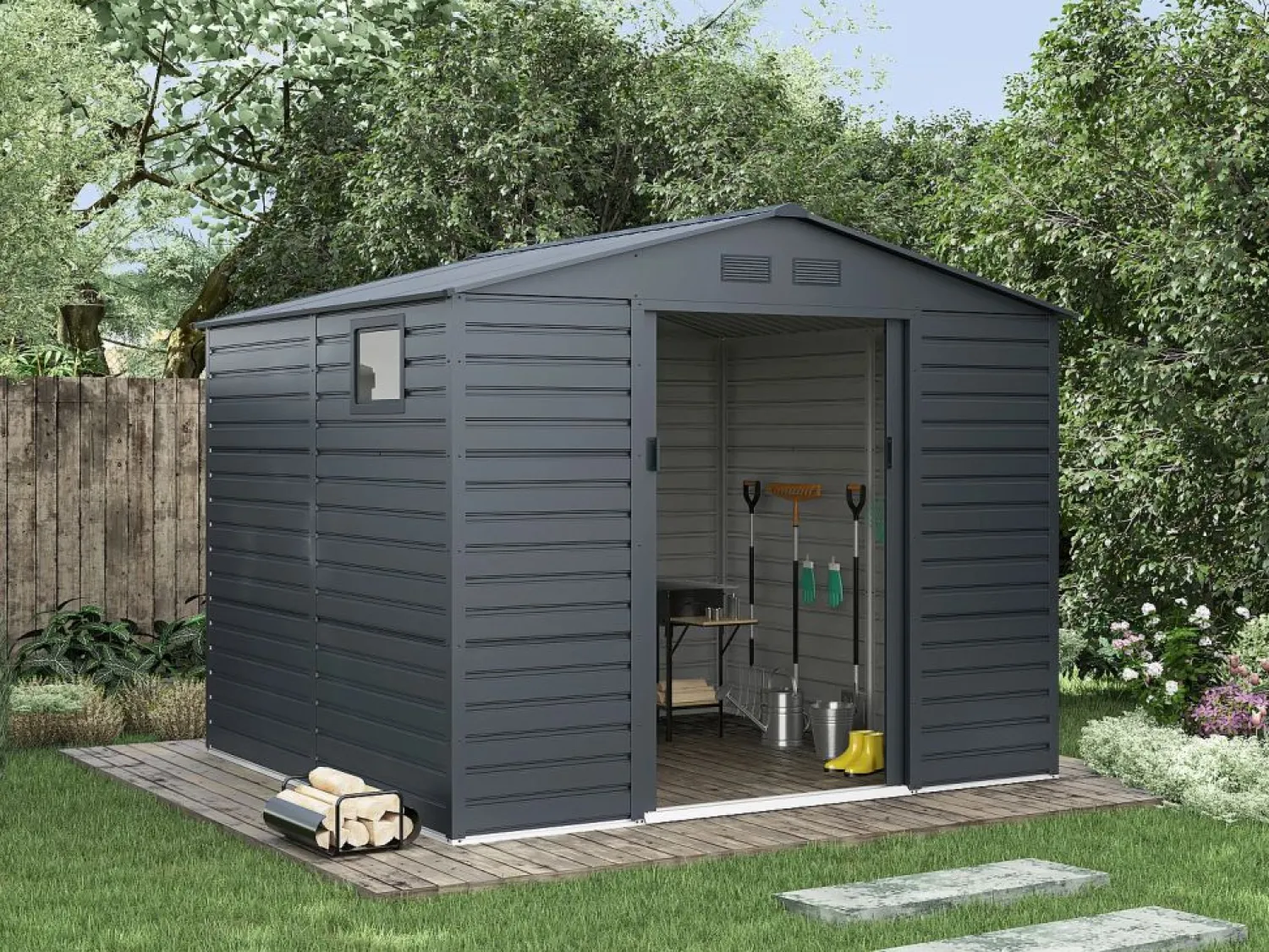 Best EXPERTLAND Caseta de jardín metálica de acero galvanizado - 7,17 m² - ADELMO Gris antracita