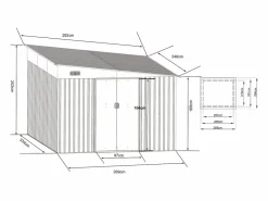 EXPERTLAND Caseta de jardín metálico adosado de acero galvanizado antracita 9,76 m² - DAXTON