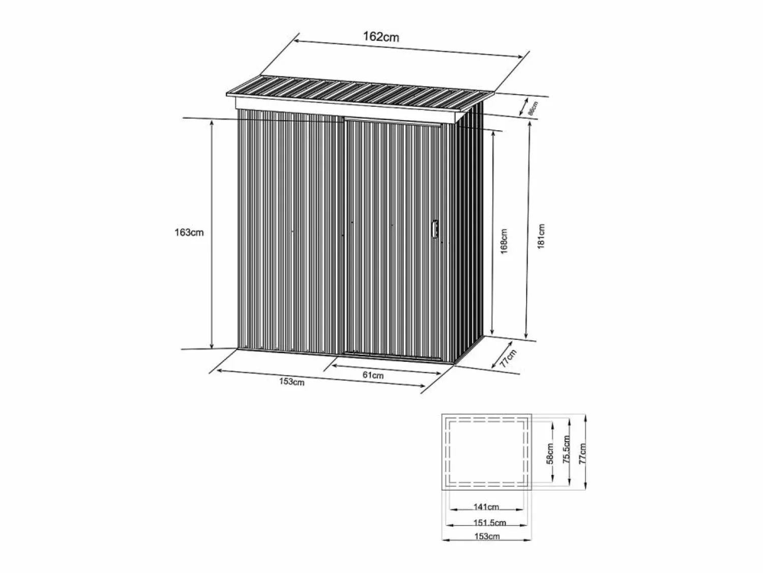 Discount Caseta jardín acero galvanizado BIRON puerta corredera 1.1m² Caseta De Jardín
