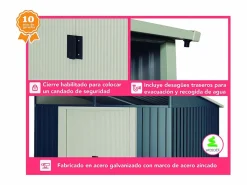 Wasabi Caseta metal Stark 4,6m2 - 10 años de garantía - 194x239x203cm. Cobertizo jardin