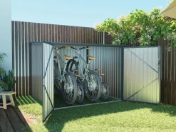 Outlet EXPERTLAND Caseta para bicicletas metal de acero galvanizado efecto madera 4 m² para 4 bicicletas NIKI Color natural oscuro
