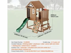 Clearance Casita de Juegos para Niños, SucceBuy - Casa de Juegos de Madera para Exteriores con Tobogán, Escalera y Ventana, Casa de Juegos de Jardín
