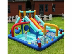Outlet Merax Castillo inflable con tobogán acuático doble para niños - 365 x 450 x 217 cm - Oxford - con ventilador - Azul