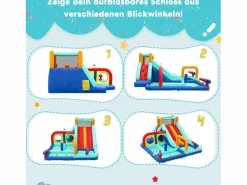 Outlet Merax Castillo inflable con tobogán acuático doble para niños - 365 x 450 x 217 cm - Oxford - con ventilador - Azul