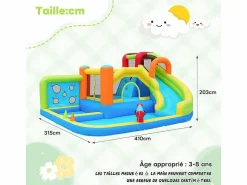 DripeX Castillo inflable con trampolines, ventilador, deslizamiento, cesta de baloncesto, de 3 a 8 años, 410x315x203cm