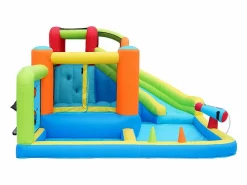 DripeX Castillo inflable con trampolines, ventilador, deslizamiento, cesta de baloncesto, de 3 a 8 años, 410x315x203cm