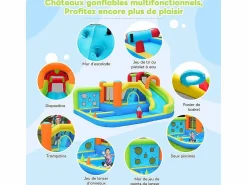 DripeX Castillo inflable con trampolines, ventilador, deslizamiento, cesta de baloncesto, de 3 a 8 años, 410x315x203cm