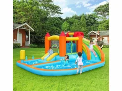 Hot DripeX Castillo inflable con ventilador, piscina, tobogán, pistola de agua - de 3 a 8 años - carga máxima de 180 kg - 460x343x190cm Naranja