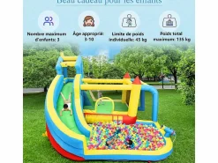 DripeX Castillo inflable para niños de 3 a 10 años, con soplador - carga máxima de 135 kg - 364x315x239cm Azul