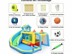 DripeX Castillo inflable para niños de 3 a 10 años, con soplador - carga máxima de 135 kg - 364x315x239cm Azul