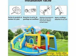 DripeX Castillo inflable para niños de 3 a 10 años, con soplador - carga máxima de 135 kg - 364x315x239cm Azul