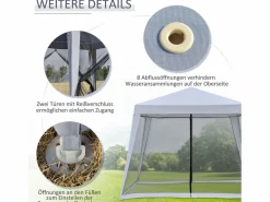 Clearance Cenador de jardín con mosquitera, estructura de metal, poliéster, (300x300x245 cm) Gris