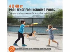 Cerca de Piscina SucceBuy, Cerca Removible de Seguridad Plegable, Barrera de Piscina Excavada, 1,21x14,63 m, 340 g/m², para Protección de Niños y Animales Negro