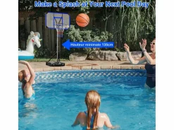 New DripeX Cesta de baloncesto, altura ajustable 147-260 cm, con PC de pared posterior de 83x53 cm y base ampliada, 2 ruedas, para niños/adultos-86x83x260cm Azul