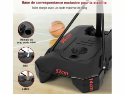 DripeX Cesta de baloncesto, altura ajustable 147-260 cm, con PC de pared posterior de 83x53 cm y base ampliada, 2 ruedas, para niños/adultos-86x83x260cm