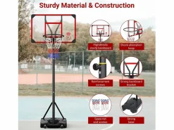 DripeX Cesta de baloncesto, altura ajustable 147-260 cm, con PC de pared posterior de 83x53 cm y base ampliada, 2 ruedas, para niños/adultos-86x83x260cm