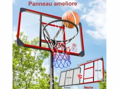 DripeX Cesta de baloncesto, altura ajustable 147-260 cm, con PC de pared posterior de 83x53 cm y base ampliada, 2 ruedas, para niños/adultos-86x83x260cm