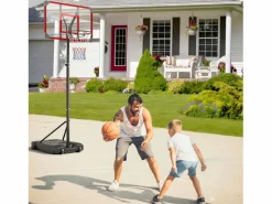 DripeX Cesta de baloncesto, altura ajustable 147-260 cm, con PC de pared posterior de 83x53 cm y base ampliada, 2 ruedas, para niños/adultos-86x83x260cm