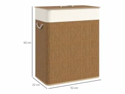 Sale Cesta de bambú para la colada con tapa, bolsa extraíble y lavable, asas de cuerda, marrón (52 x 32 x 63 cm) Cesto De Ropa
