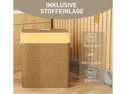 Sale Cesta de bambú para la colada con tapa, bolsa extraíble y lavable, asas de cuerda, marrón (52 x 32 x 63 cm) Cesto De Ropa