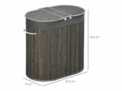 Cesta de bambú para la colada con tapa, 100 l, 2 bolsas extraíbles, (62,5 x 37 x 60,5 cm)