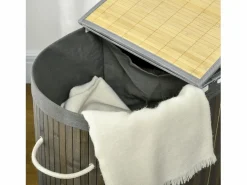 Cesta de bambú para la colada con tapa, 100 l, 2 bolsas extraíbles, (62,5 x 37 x 60,5 cm)